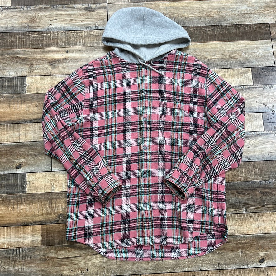 Supreme Hooded Plaid Flannel Shirt Dusty Peach