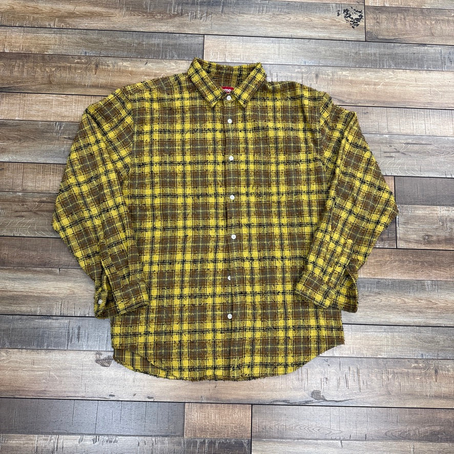 Supreme Frayed Textured Plaid Shirt Brown