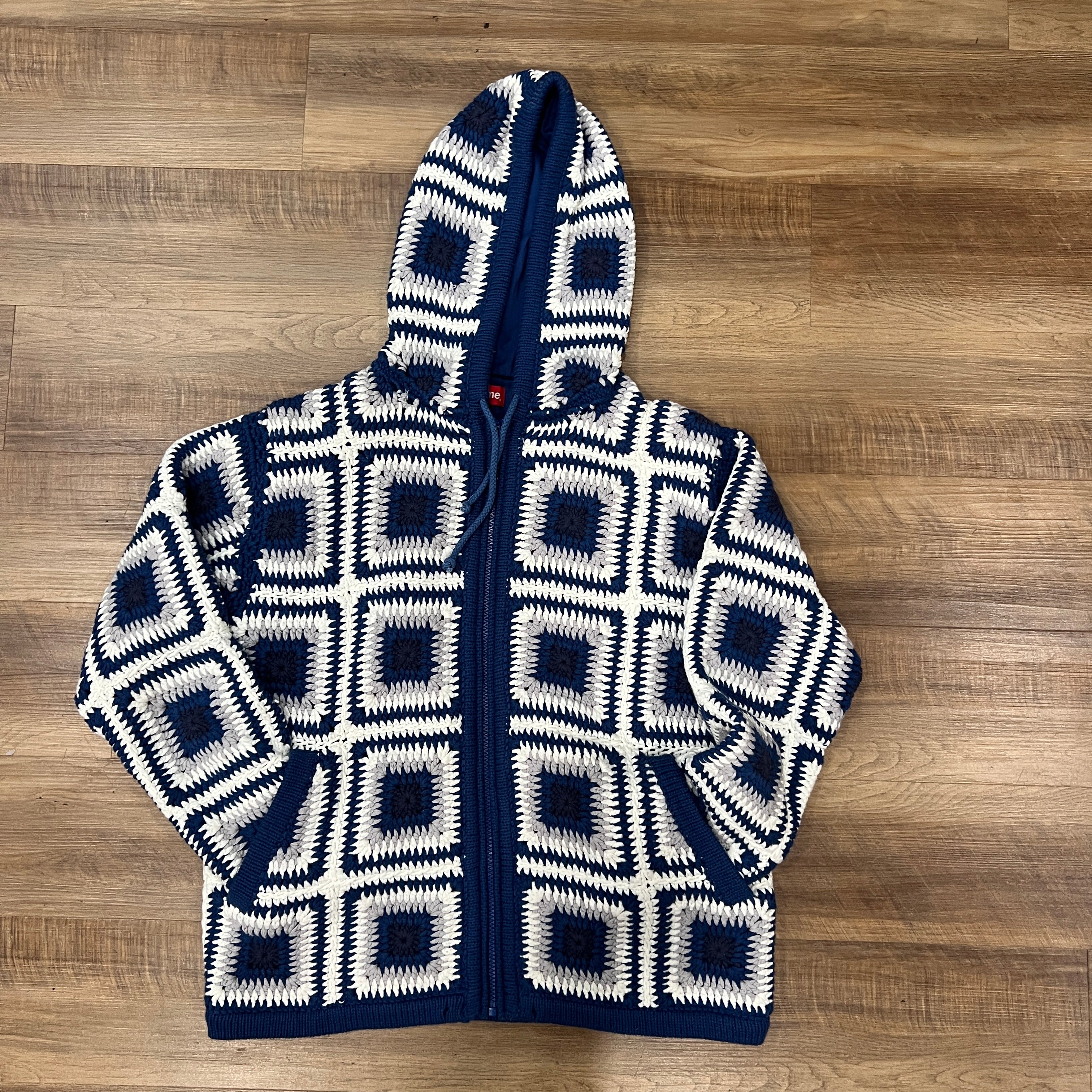 コレクション shuupen Supreme Crochet Hooded Zip Up Sweater Navy – Holy Ground