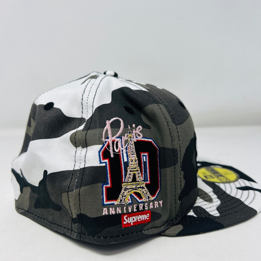 Supreme x New Era Snow Camo Shop Anniversary Box Logo Hat Cap PARIS 7 3/8 SS26