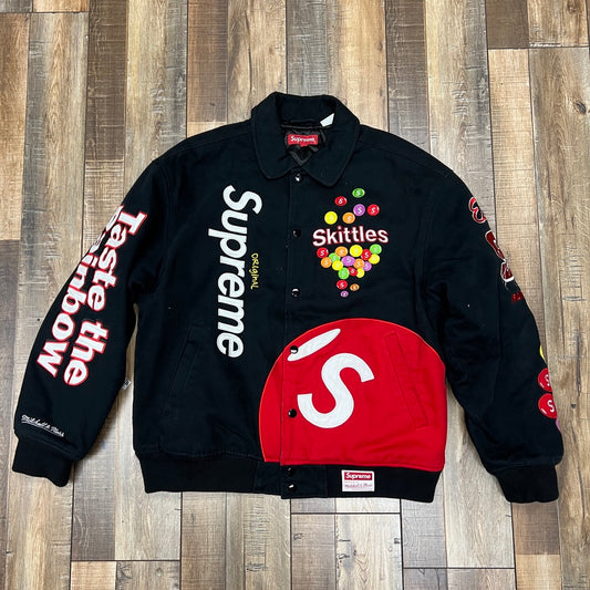 Supreme Skittles Mitchell & Ness Varsity Jacket Black