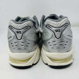ASICS Gel-Kayano 14 JJJJound Silver Black sneakers, size 10.5M, rear view.