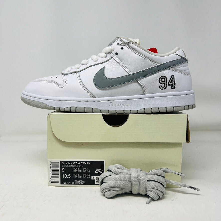 Nike SB Dunk Low Supreme 94 White Metallic Silver – Holy Ground