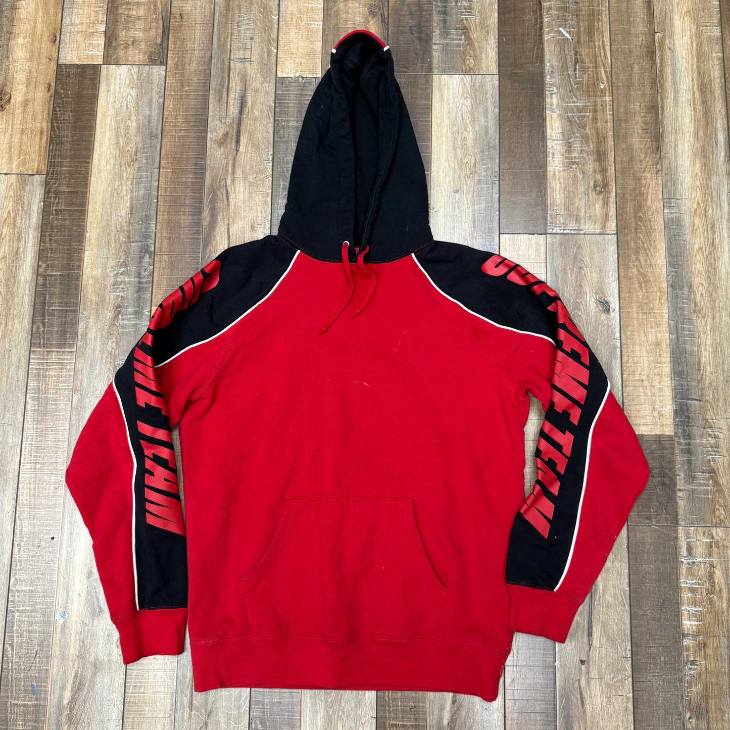 Red Supreme GT hooded sweatshirt, preowned condition.