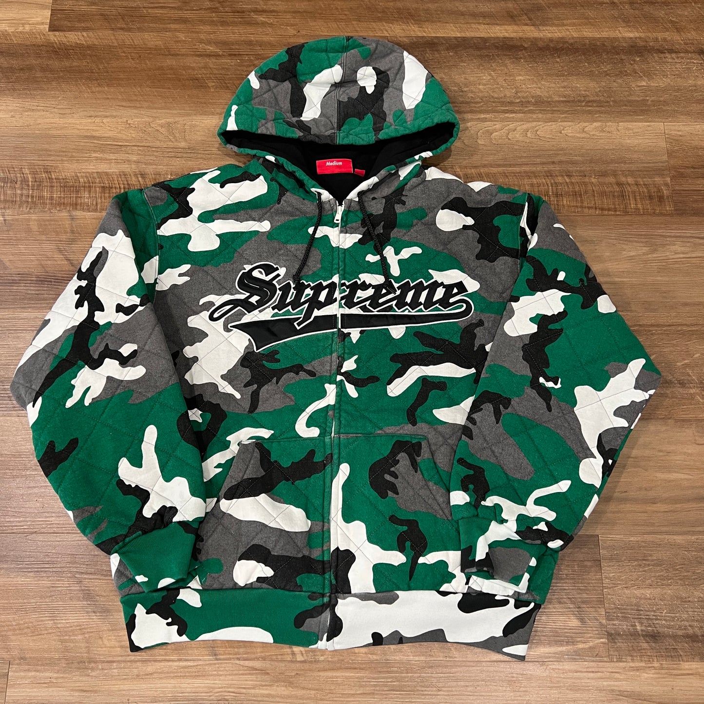 Supreme Quilted Zip Up Hooded Sweatshirt Green Camo