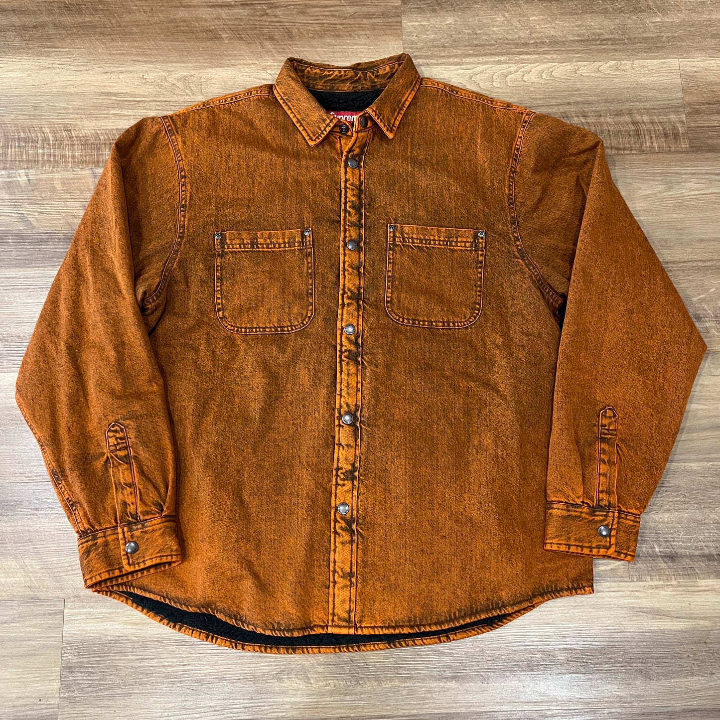 Supreme Shearling Lined Denim Work Shirt Overdyed Orange