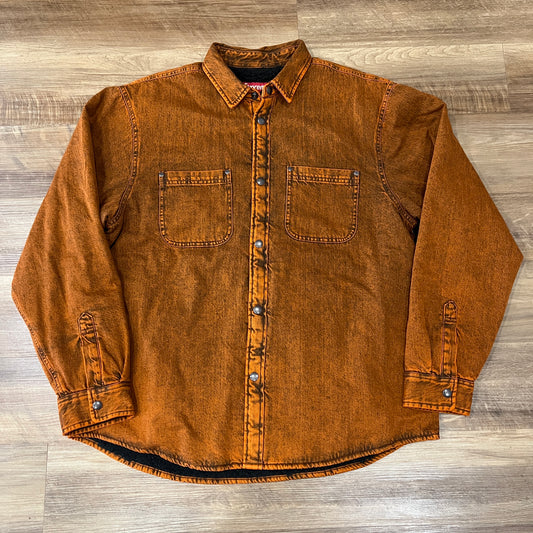 Supreme Shearling Lined Denim Work Shirt Overdyed Orange
