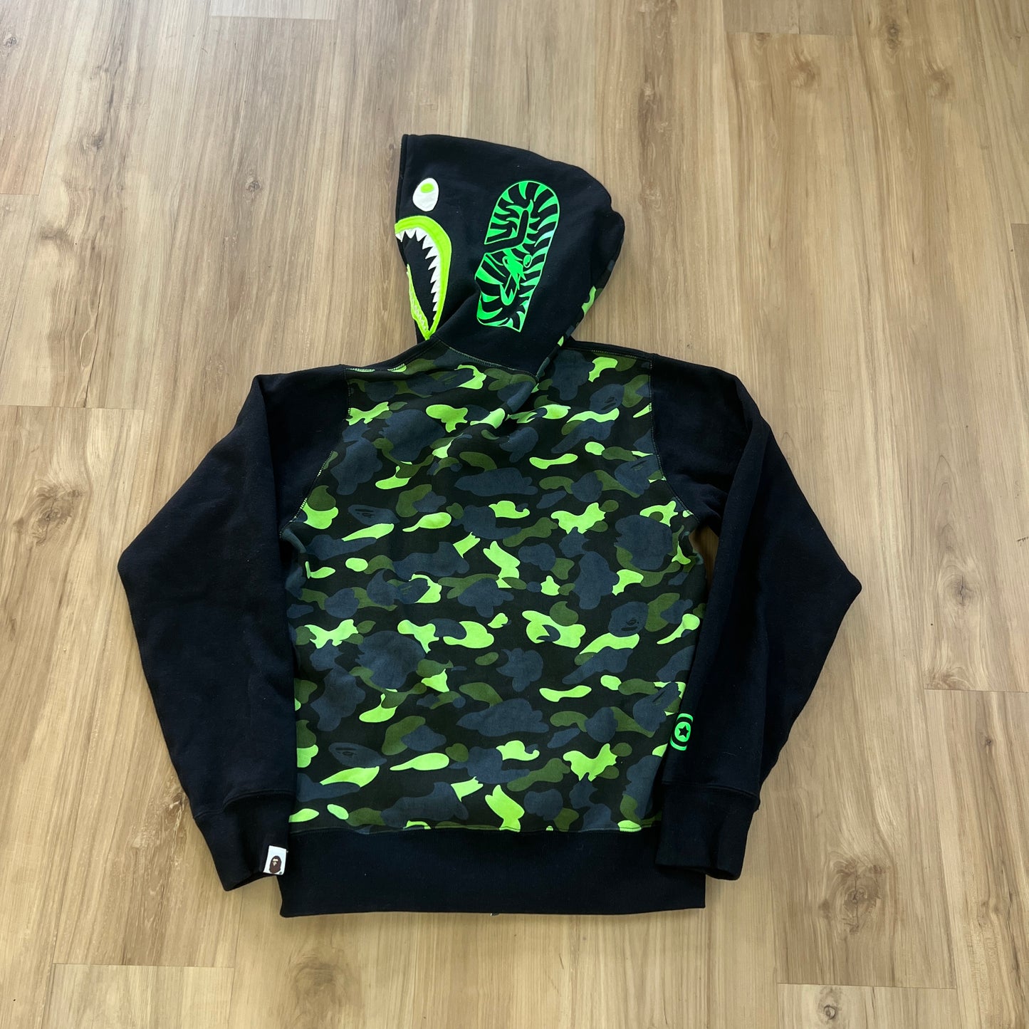 BAPE Neon Green Camo Shark Hoodie
