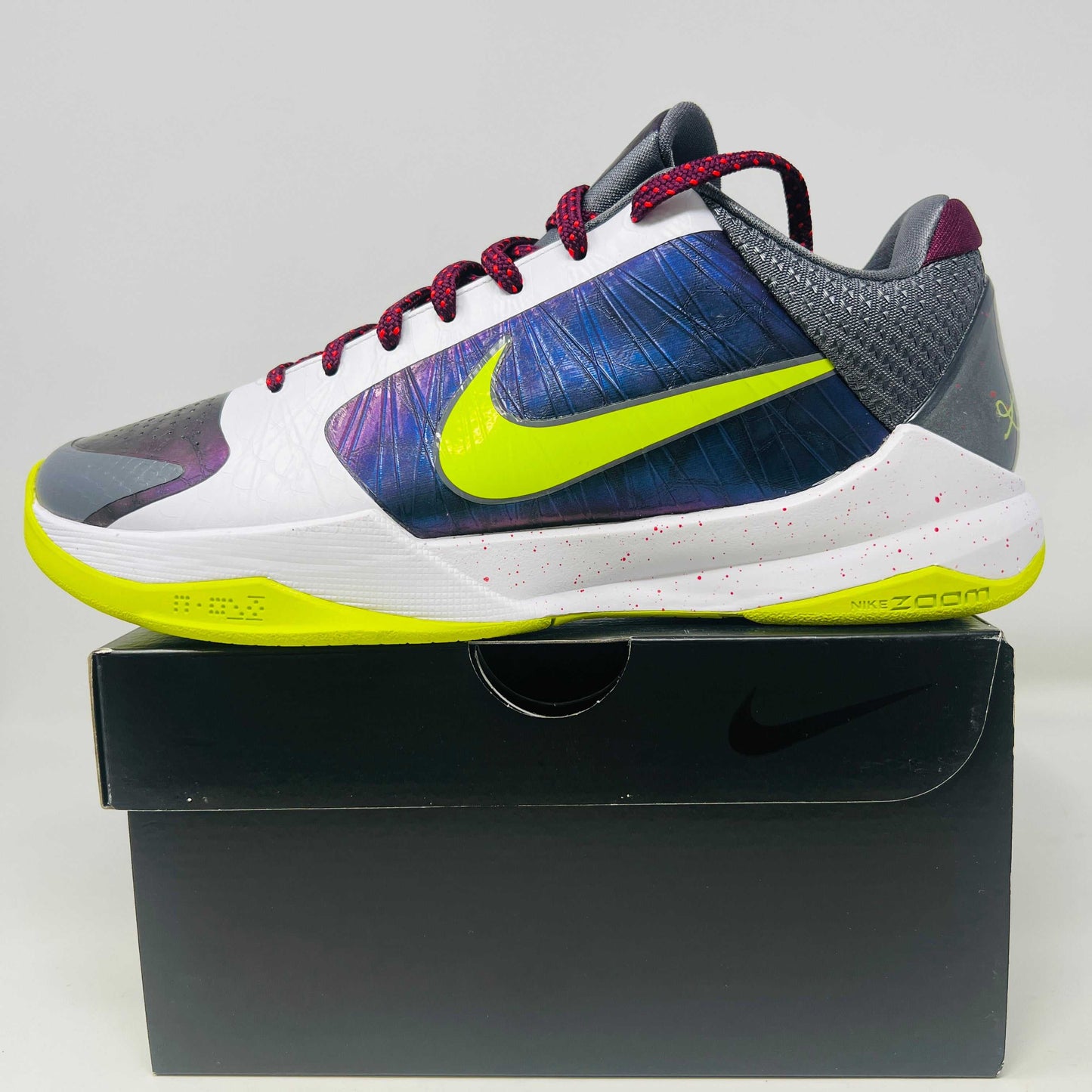 Nike Kobe 5 Protro Chaos sneaker, brand new condition, with vibrant design displayed on shoe box.