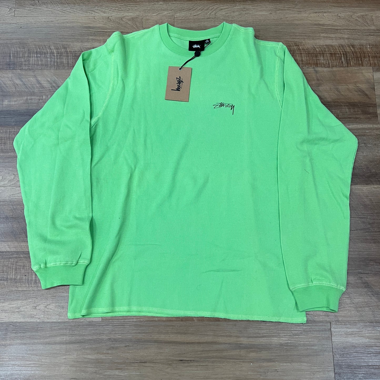 Stussy Light Waffle Knit Long-Sleeve Crew 'Lime'
