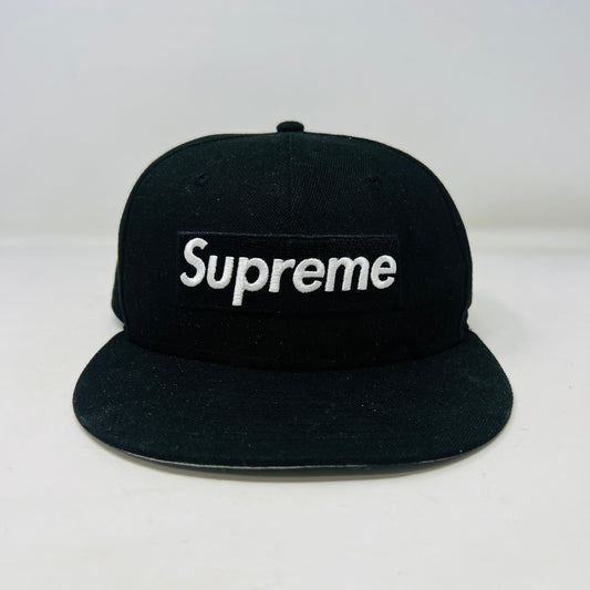 Black Supreme MLB Teams Chicago Box Logo New Era 59Fifty Fitted Cap, size 7 1/4, preowned.