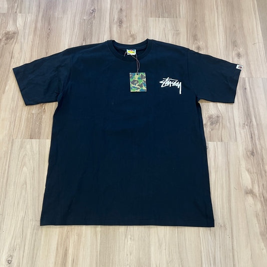 A Bathing Ape x Stussy Logo Tee Black
