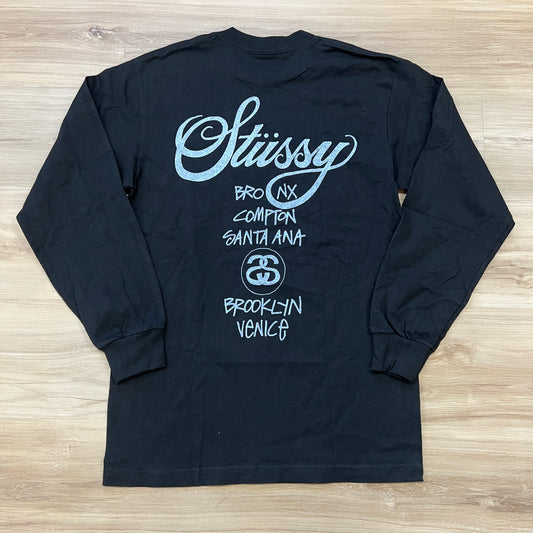 Stüssy Men's World Tour Long Sleeve Tee Black