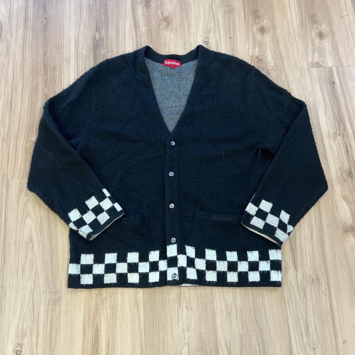 Supreme Brushed Checkerboard Cardigan Black