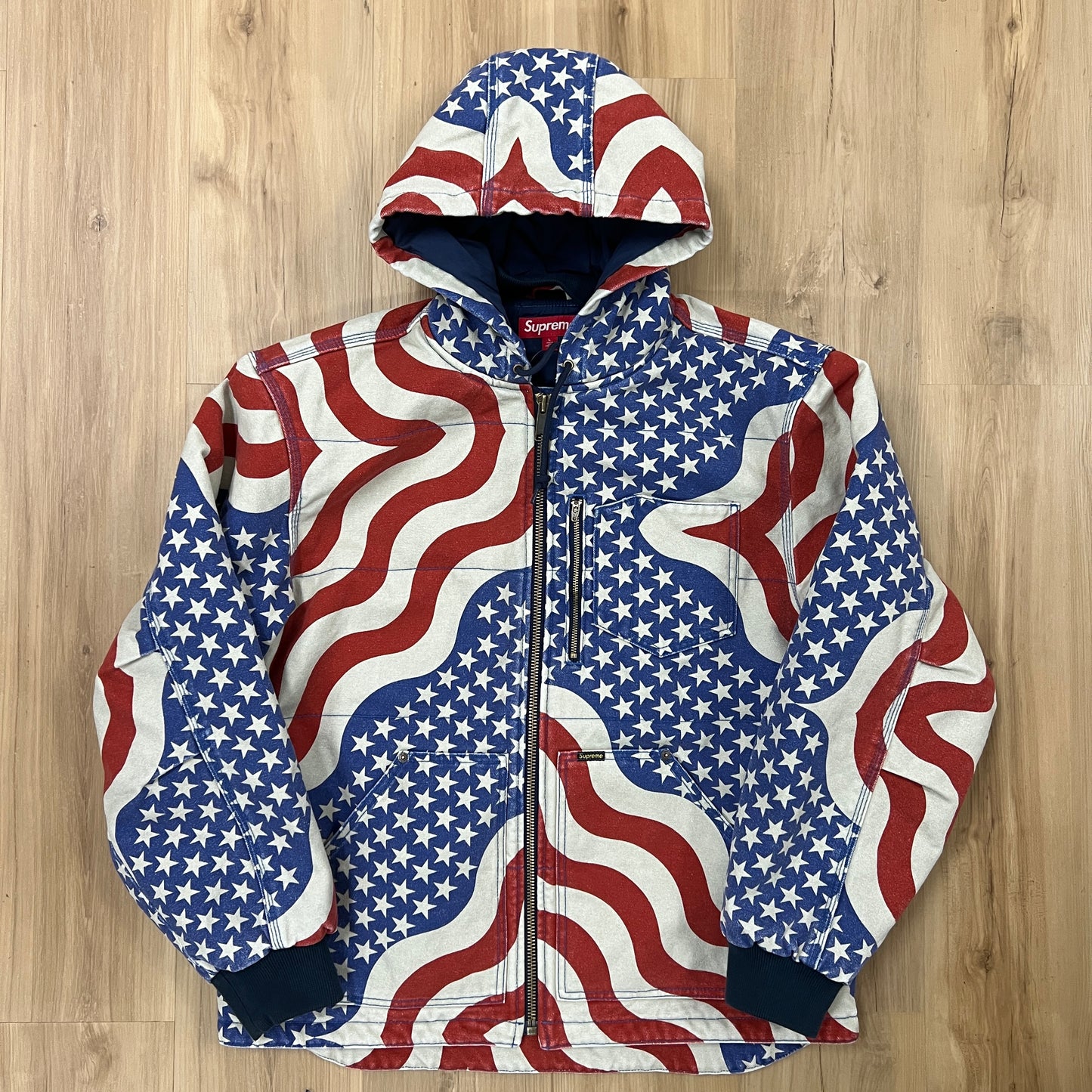 Supreme Flag Quilted Hooded Work Jacket Multicolor