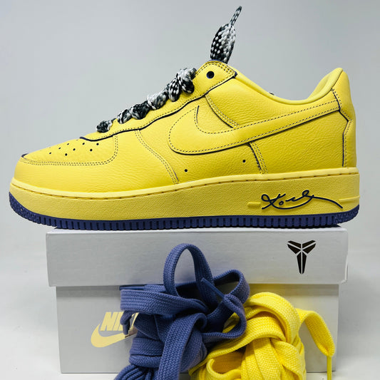 Nike Air Force 1 Low Protro Kobe Bryant Mamba Mentality sneakers in yellow with extra laces, box in good condition.