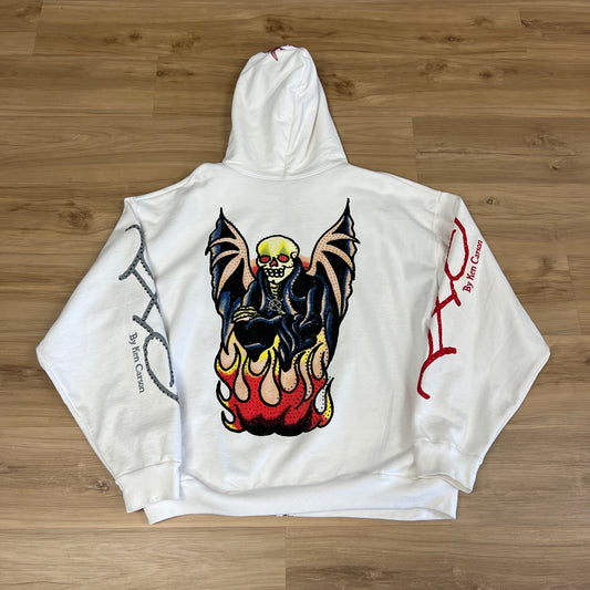 Ed Hardy x Ken Carson White Rhinestone Zip Up Hoodie