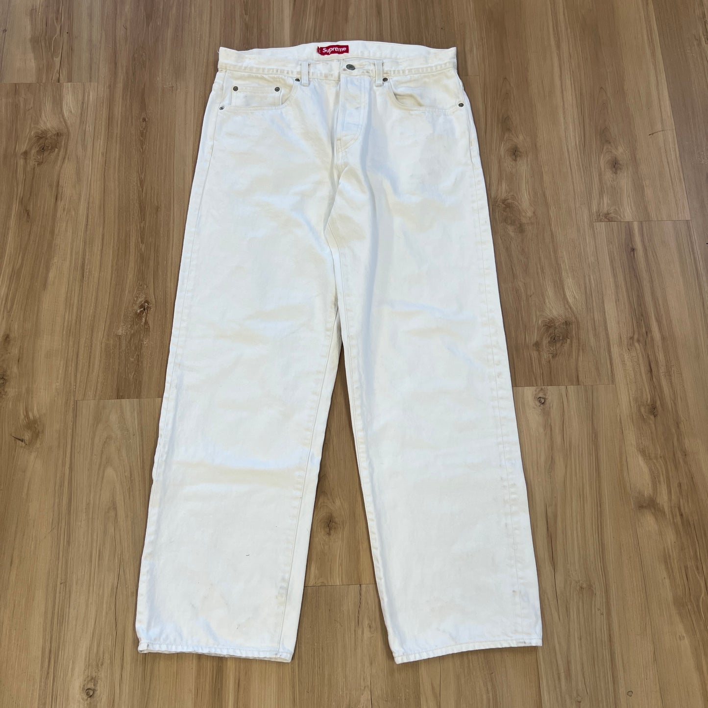 Supreme Distressed Loose Fit Selvedge Jeans White