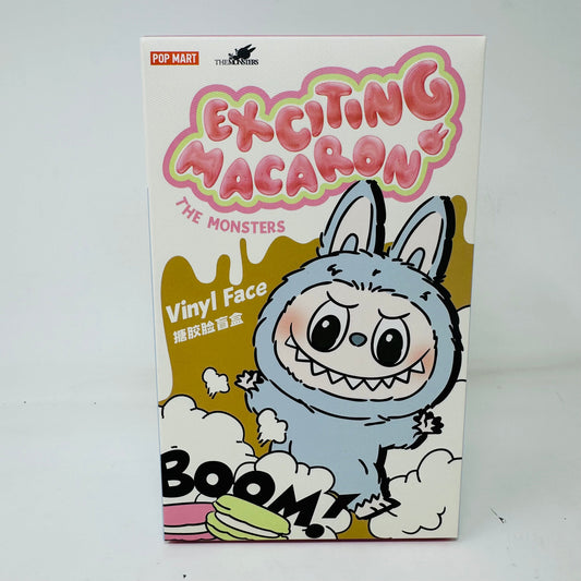 Pop Mart Exciting Macaron Labubu blind box packaging featuring a cartoon monster design.