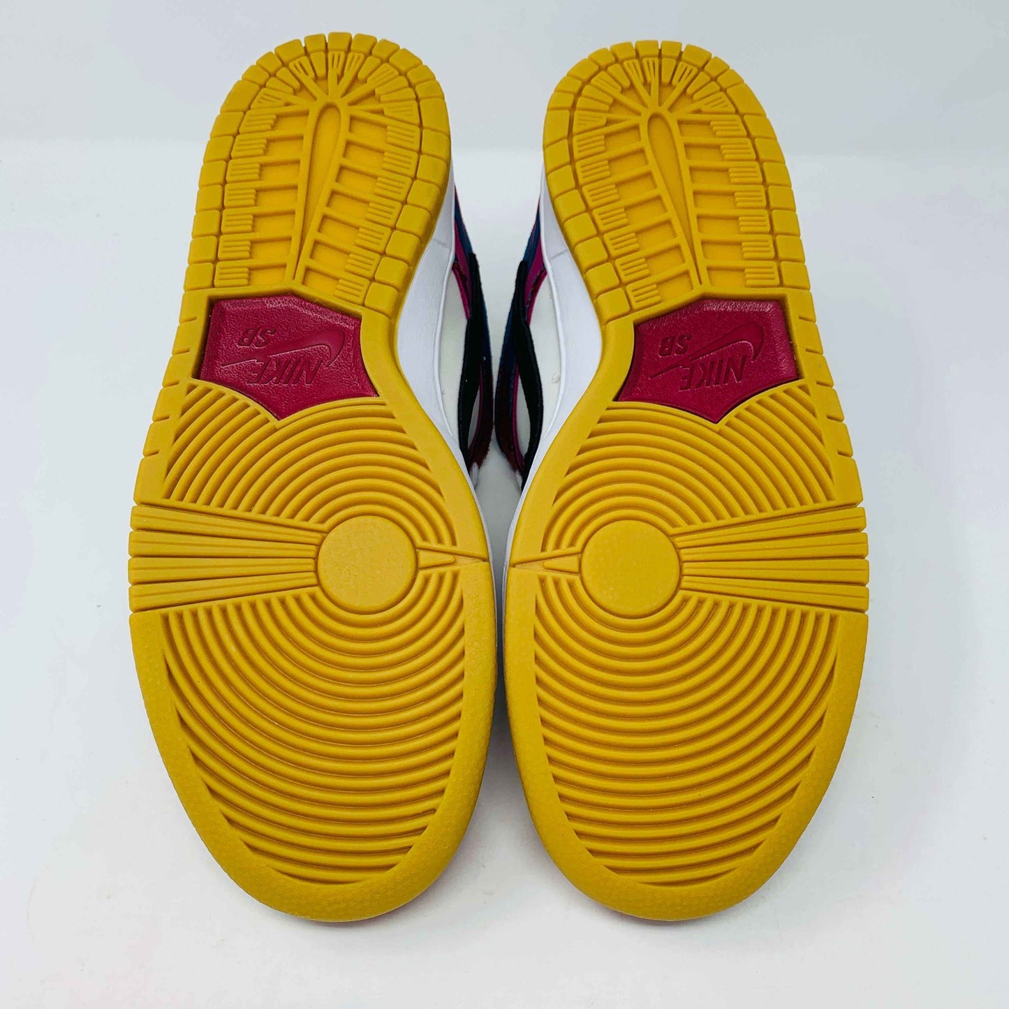 Nike SB Dunk Low Parra 2021 sneakers with yellow soles and extra teal laces.