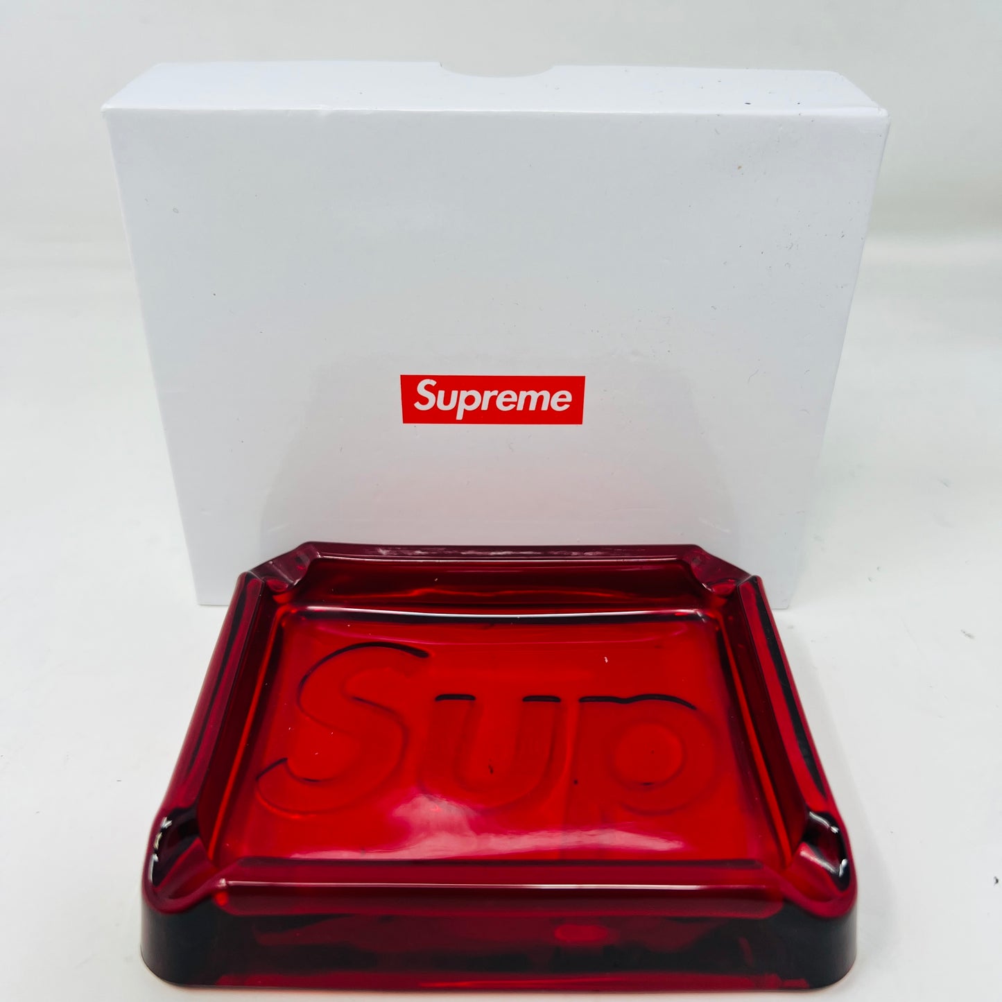 Supreme Debossed Glass Ashtray Red