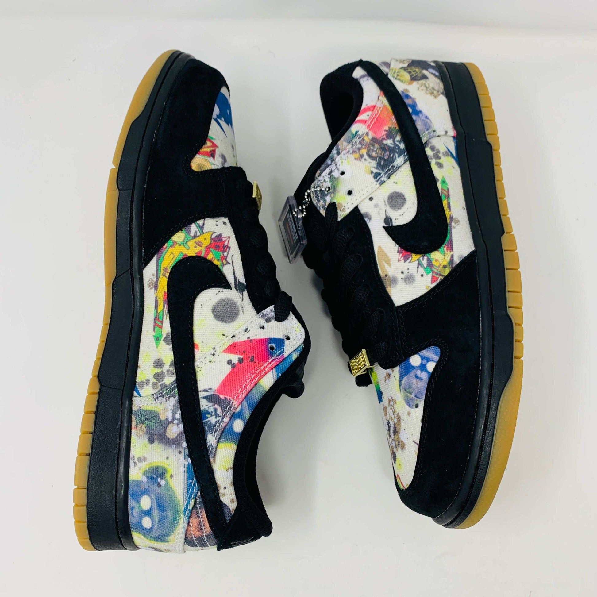 Nike SB Dunk Low Supreme Rammellzee, brand new 2023 sneakers with unique art design and black detailing.