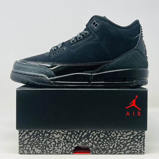 Jordan 3 Retro Black Cat (2025) GS sneaker on box, brand new condition.