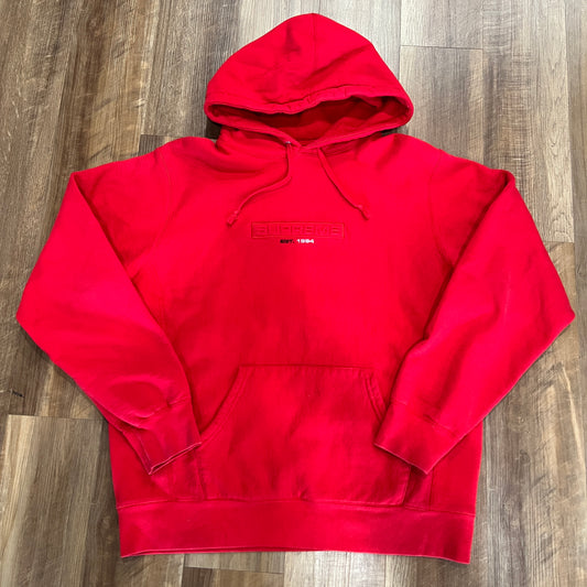 Supreme Embossed Logo Hooded Sweatshirt (SS18) Red