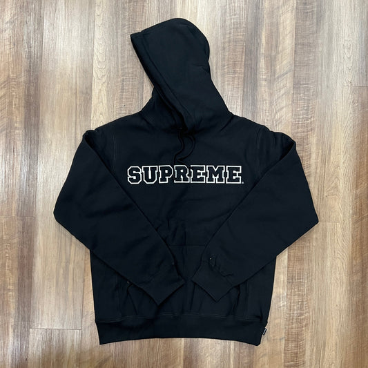 Supreme Cord Collegiate Logo Hooded Sweatshirt in black, brand new condition.