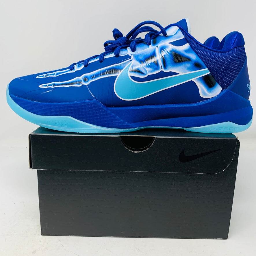 Nike Kobe 5 Protro X-Ray sneakers, brand new, blue design, 2024 release, displayed on box.