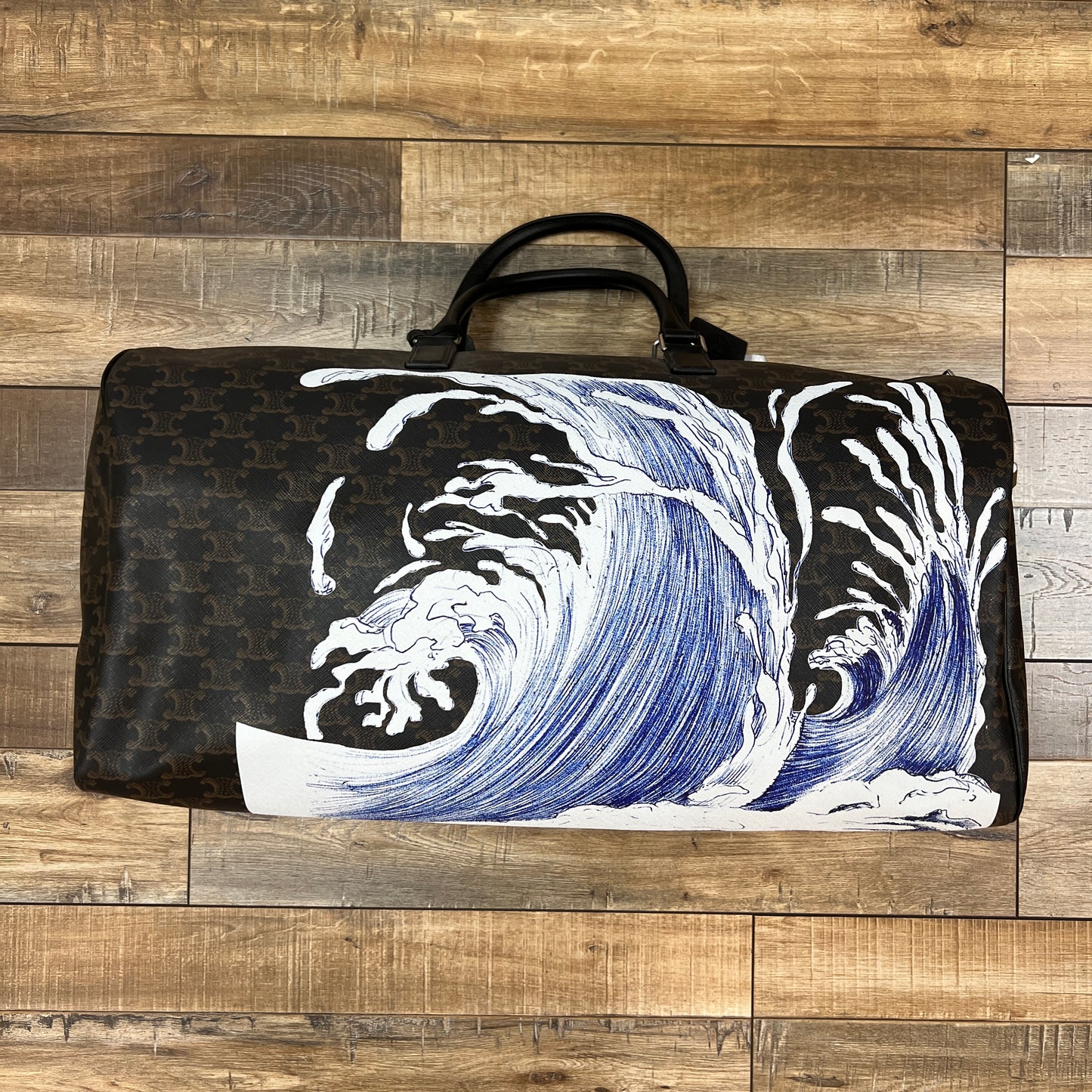 CELINE X DAVID WEISS Triomphe Canvas Waves Large Voyage Duffle Black