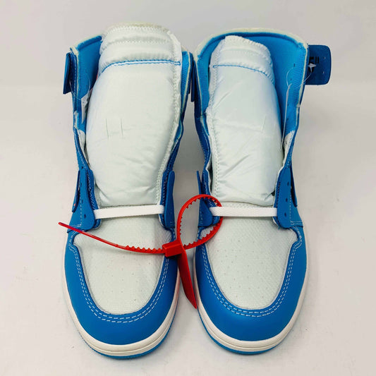Jordan 1 UNC Off White sneakers with red zip tie and extra shoelaces, brand new condition.