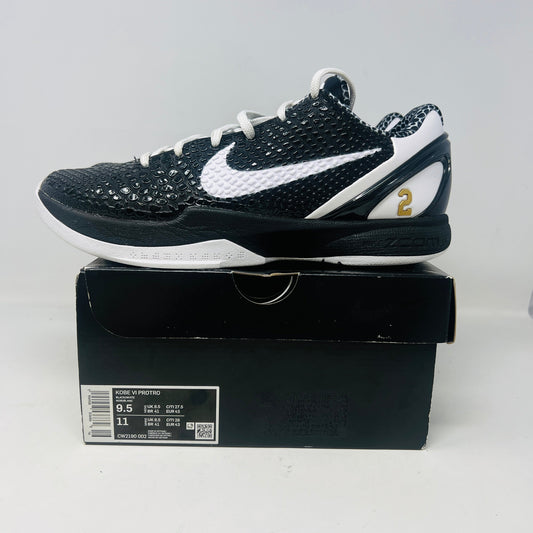 Nike Kobe 6 Protro Mambacita Sweet 16 sneaker on box with black and white design.
