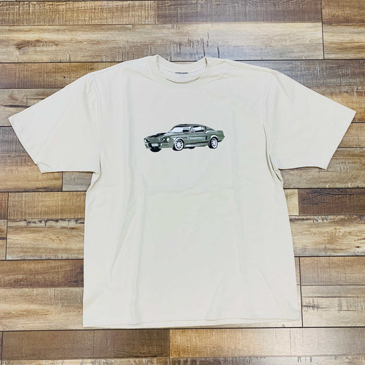 Holy Ground Mustang Tee Sand with car graphic, sizes S-XL available.