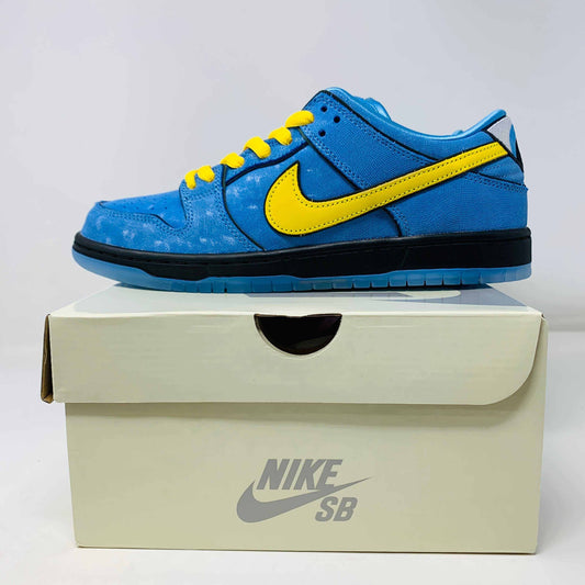 Nike SB Dunk Low The Powerpuff Girls Bubbles sneakers in blue and yellow, brand new with black laces, on original box.