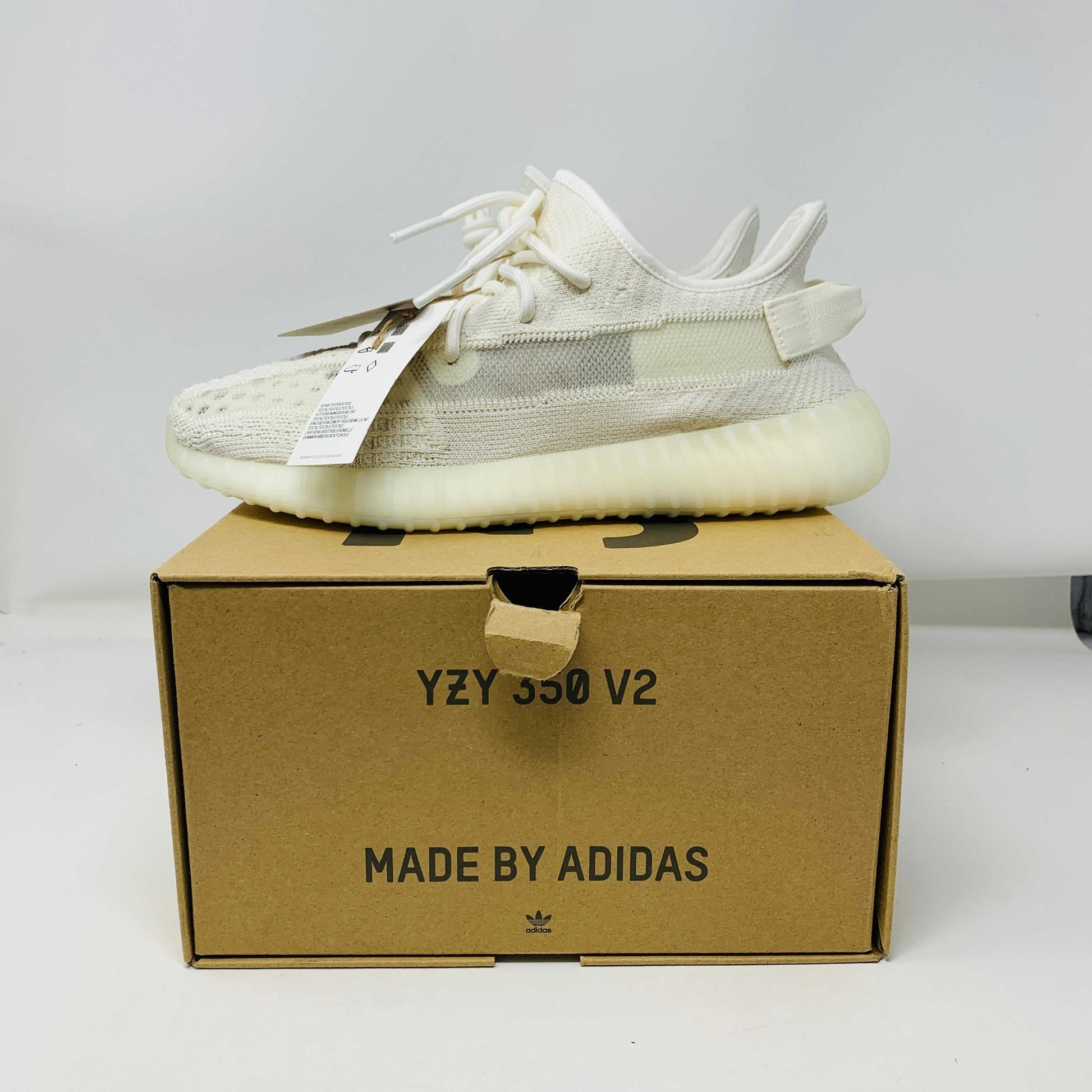 Yeezy 350 V2 Bone sneaker on box, brand new condition, 2022 release.