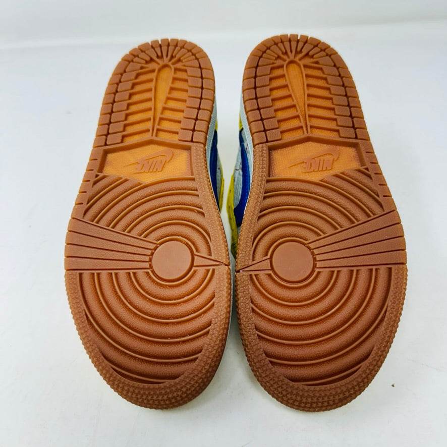 Jordan 1 Retro Low OG SP Travis Scott Canary PS sneakers, sole view, brand new condition, 2024 release.