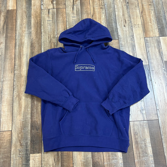 Supreme KAWS Chalk Logo Hooded Sweatshirt Washed Navy