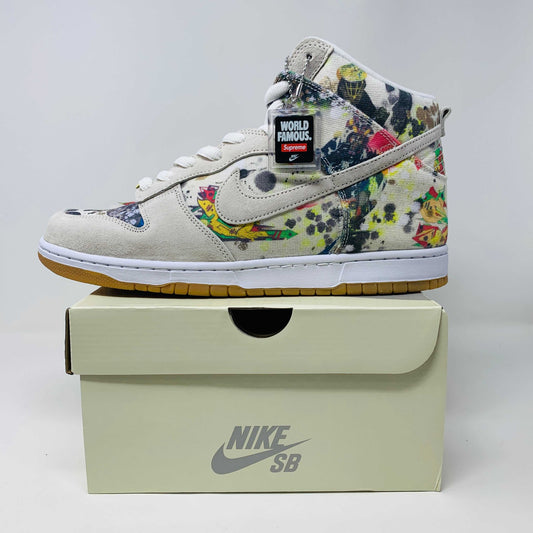 Nike SB Dunk High Supreme Rammellzee sneaker, 2023 release, brand new with hang tag and black laces, on Nike SB box.
