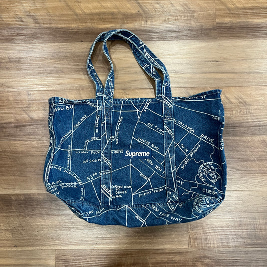 Supreme Gonz Map Denim Tote Washed Blue