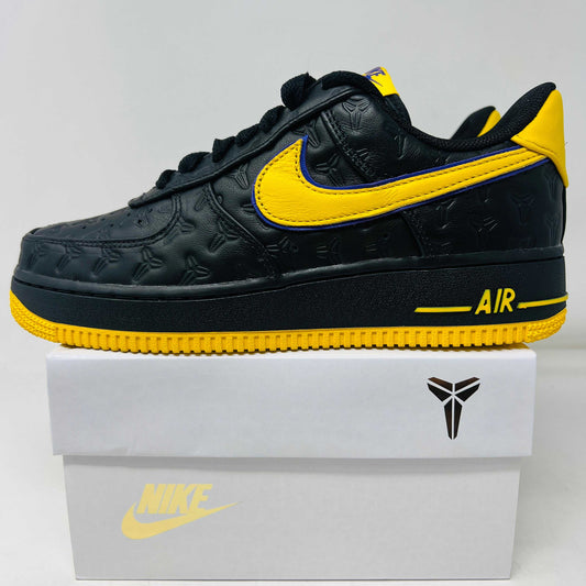 Nike Air Force 1 Low Kobe Bryant Lakers edition, black and yellow, 2024 release.