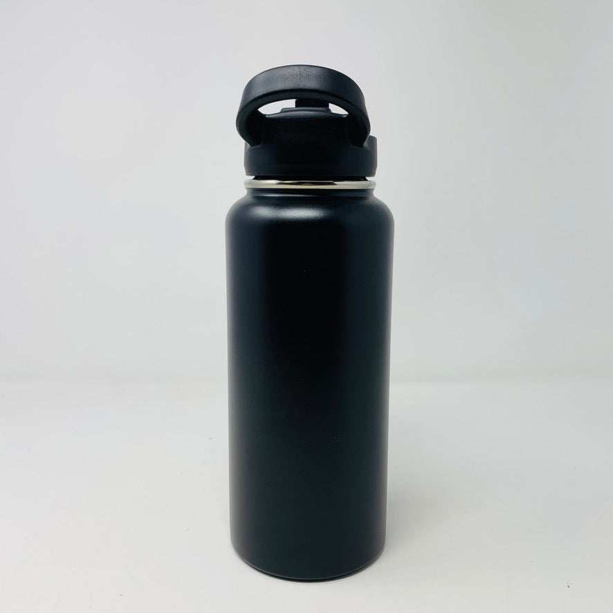 Holy Ground Water Bottle, black, with lid.