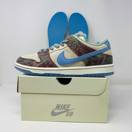 Nike SB Dunk Low Crenshaw Skate Club sneakers with box, extra laces, and insoles, 2023 model.