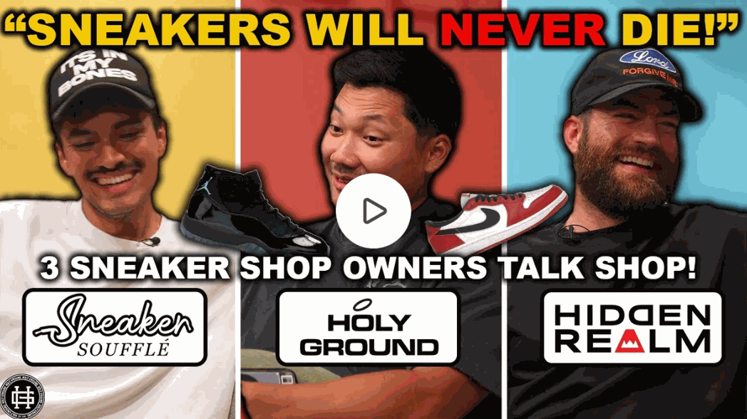 Three sneaker store owners discussing integrity and community in sneaker culture at Holy Ground store