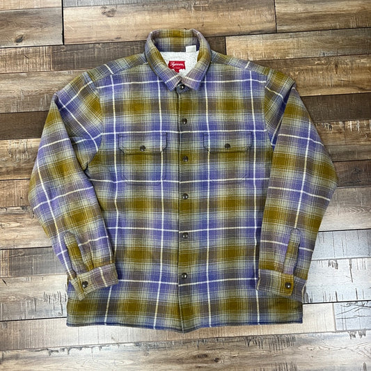 Supreme Shearling Lined Flannel Shirt Olive