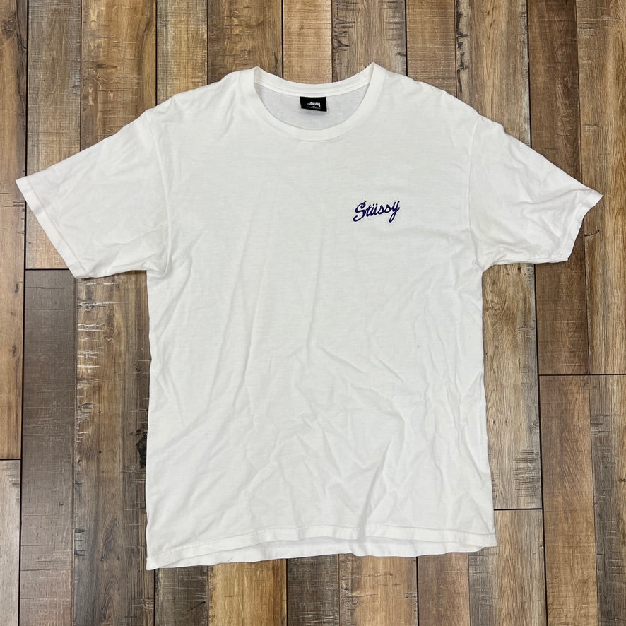 Stussy Embroidered Script Logo Tee White Purple