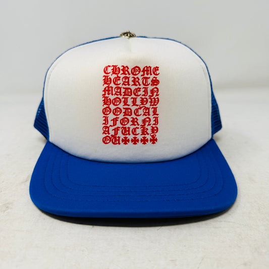 Chrome Hearts Eyechart Trucker Hat Blue/White/Red