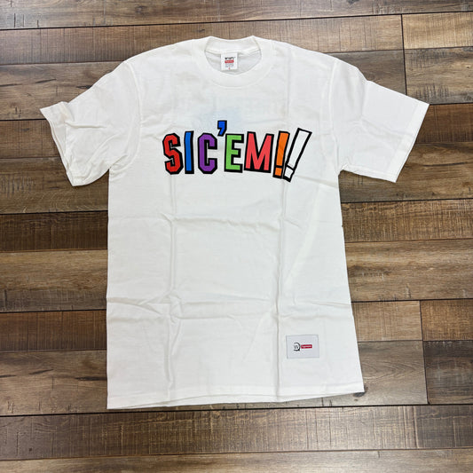Supreme WTAPS Sic'em! Tee White, brand new, colorful text design.