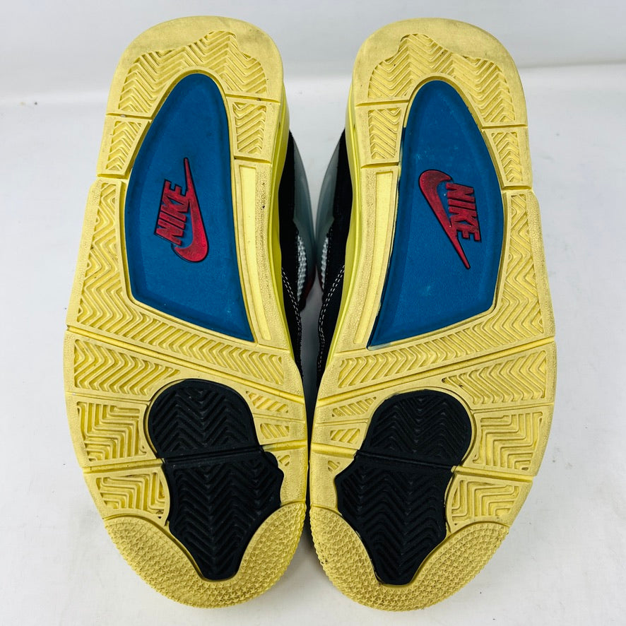 Jordan 4 Retro Union Off Noir sneaker with yellow sole, black upper, and multicolor details, no box, condition 9/10, 2020 release.