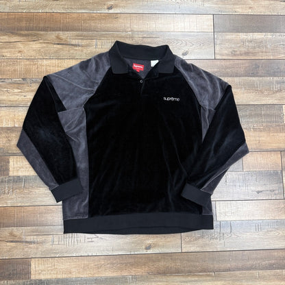Supreme Paneled Velour L/S Polo Black